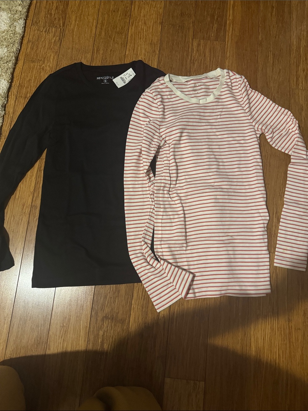 2 J. Crew Long Sleeve Black & Stripe Tee